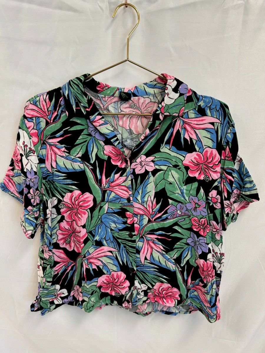 Clothing Vintage Items | Vintage: Wild Fable Cropped Hawaiian Button Down Mom Shirt, Made In Indonesia