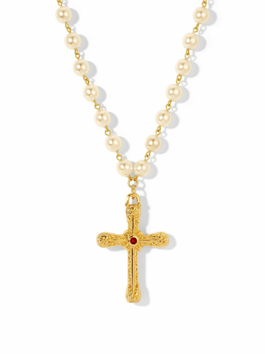 Jewelry Vanessa Mooney | The Nova Pearl Cross Necklace