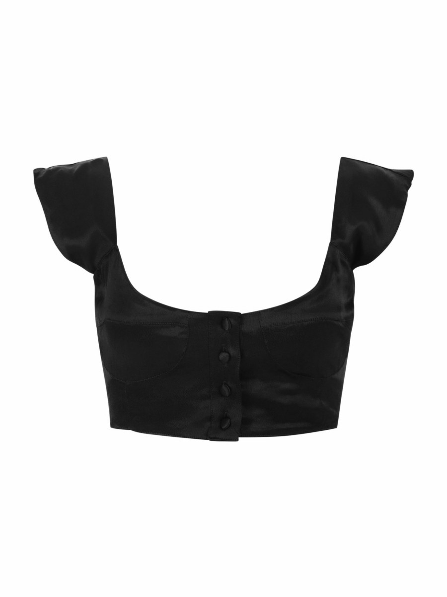 Clothing Vanessa Mooney | The Elisabeth Crop Top - Black Satin