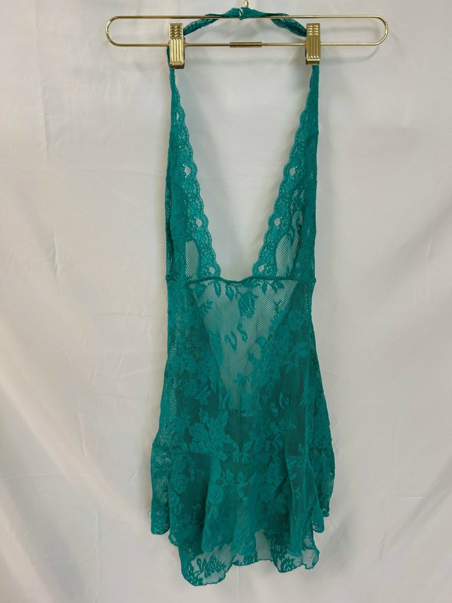 Clothing Vintage Items | Vintage: Victoria'S Secret Teal Lace Sheer Mini Dress