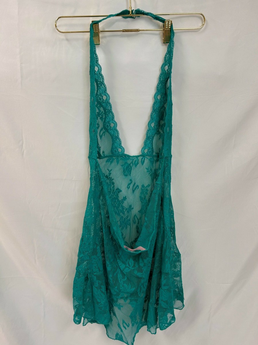 Clothing Vintage Items | Vintage: Victoria'S Secret Teal Lace Sheer Mini Dress