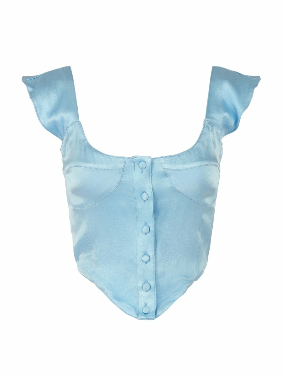 Clothing Vanessa Mooney | The Heather Top - Sky Blue Satin