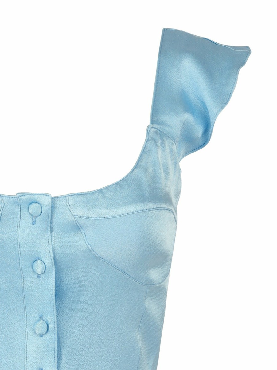 Clothing Vanessa Mooney | The Heather Top - Sky Blue Satin