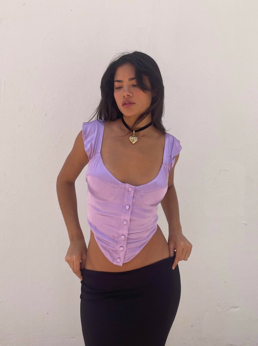 Clothing Vanessa Mooney | The Heather Top - Lavender Satin