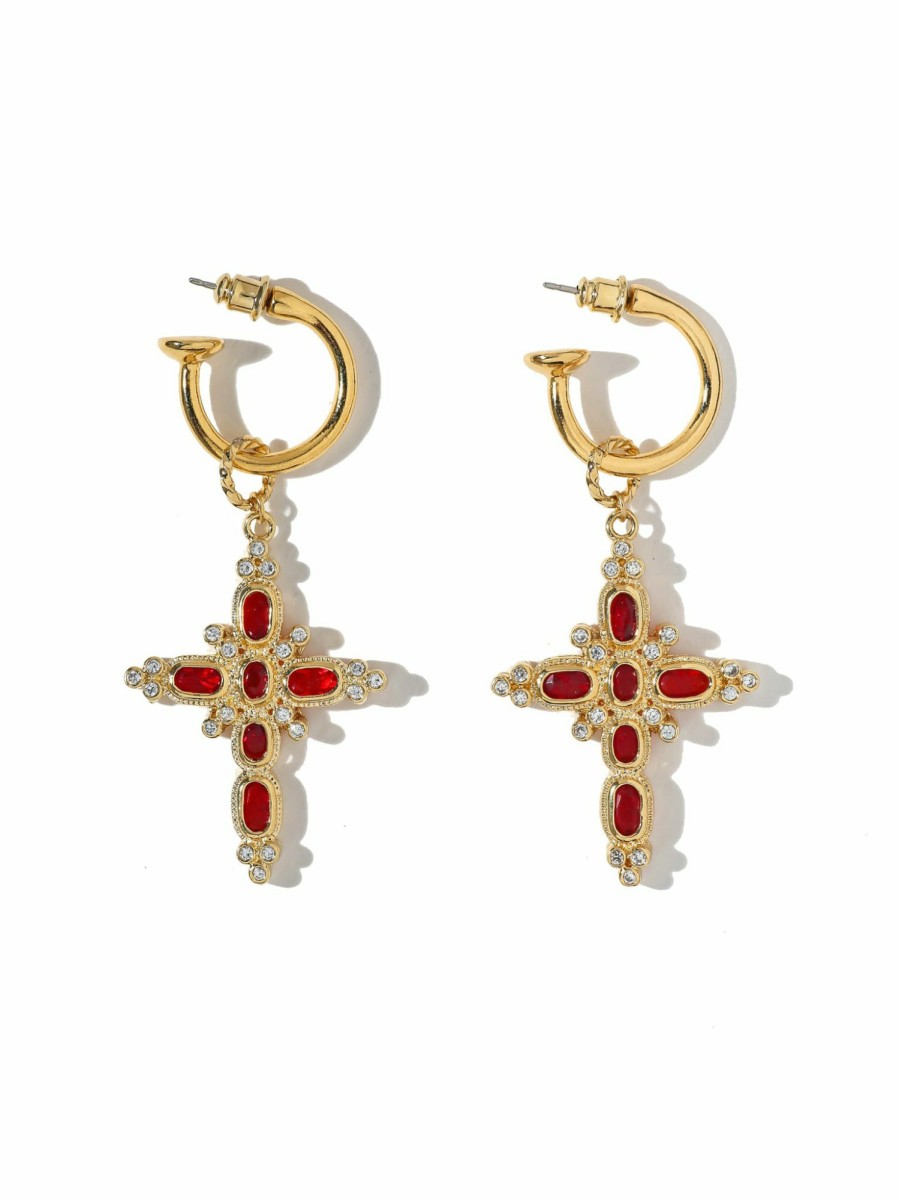 Jewelry Vanessa Mooney | The Aalia Ruby Cross Earrings