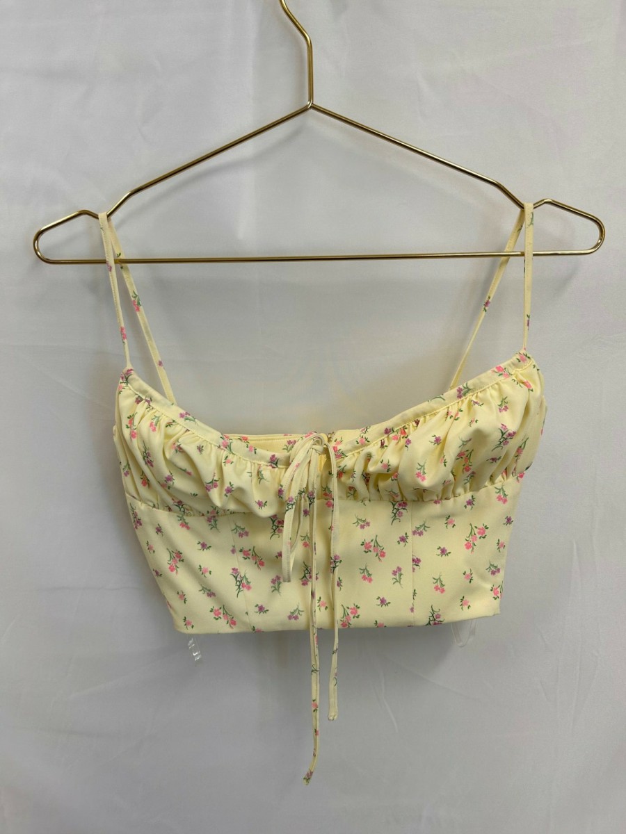 Clothing Vintage Items | Viintage: House Of Cb London Yellow Floral Spaghetti Crop